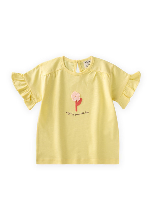 Aplikeli T-Shirt 2-8 Yaş Sarı