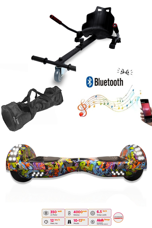 Elektrikli Kaykay Akıllı Denge Hoverboard + HoverKart + Çanta FULL LEDLİ EXTREM PAKET D22