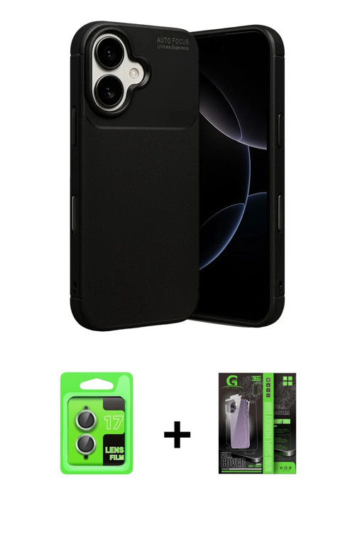 ieg™ iPhone 17 Kılıf Eksen Form Prime - Siyah 360 Mat Full Body Arka Koruyucu + Açık Yeşil Raze Meta