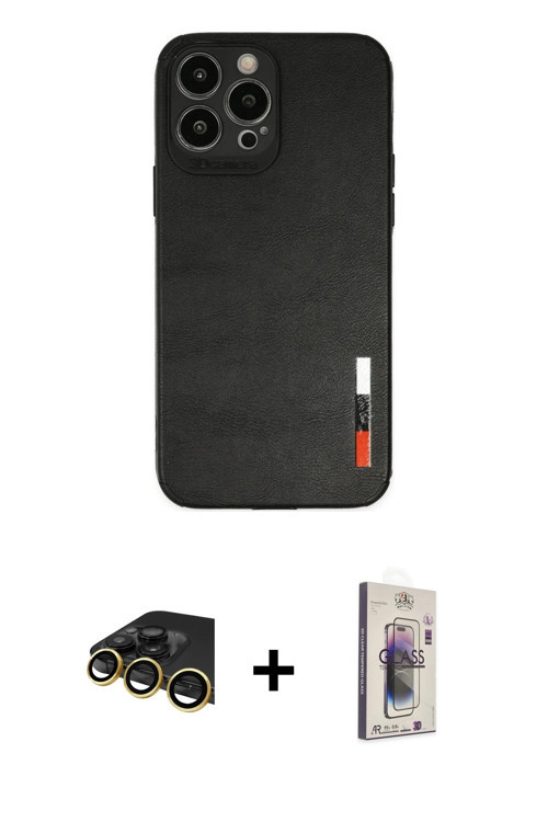 ieg™ iPhone 13 Pro Max Kılıf Doruk Asil Koleksiyonu - Siyah Bilvis 3D Cam Ekran Koruyucu + Gold Raze