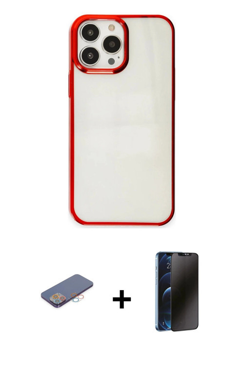 ieg™ iPhone 13 Pro Max Kılıf Doruk Doku Prime - Siyah 3D Antistatik Hayalet Cam Ekran Koruyucu + Pem