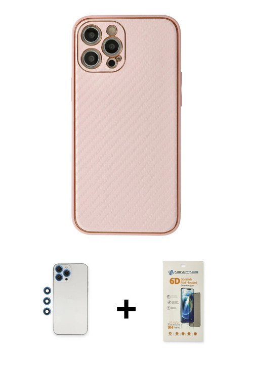 ieg™ iPhone 12 Pro Kılıf Ahenk Işık - Siyah 6D Mat Seramik Hayalet Nano Ekran Koruyucu + Mavi Shine