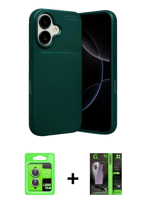 ieg™ iPhone 17 Kılıf Eksen Form Prime - Siyah 360 Mat Full Body Arka Koruyucu + Açık Yeşil Raze Meta