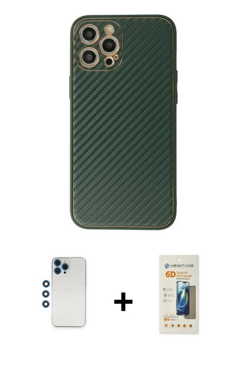 ieg™ iPhone 12 Pro Kılıf Ahenk Işık - Siyah 6D Mat Seramik Hayalet Nano Ekran Koruyucu + Mavi Shine