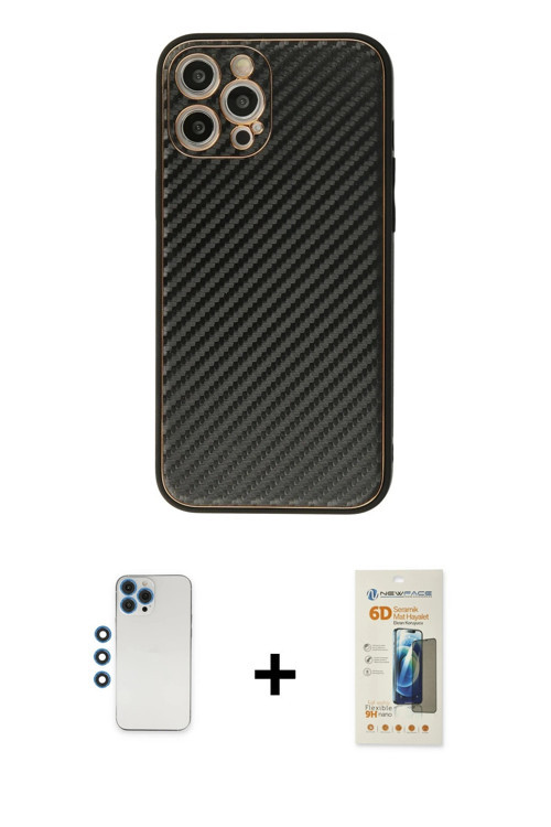 ieg™ iPhone 12 Pro Kılıf Ahenk Işık - Siyah 6D Mat Seramik Hayalet Nano Ekran Koruyucu + Mavi Shine