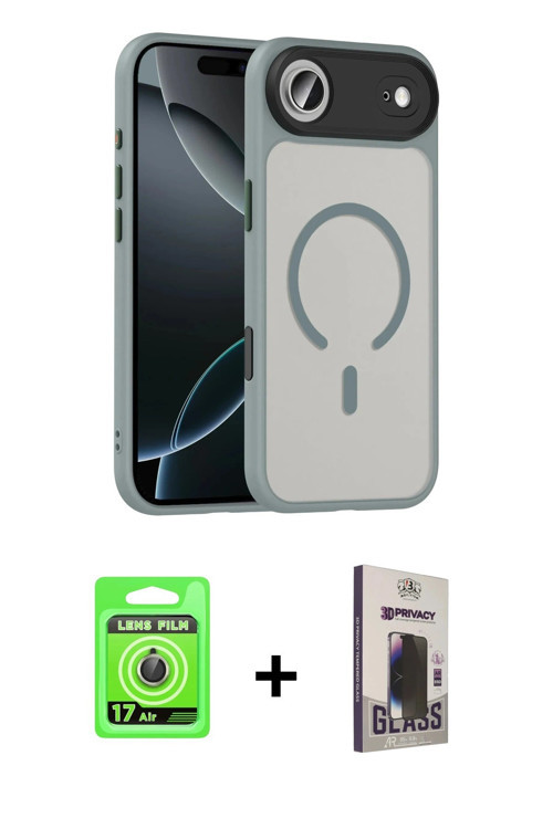 ieg™ iPhone 17 Air Kılıf Doruk Form Serisi - Siyah Bilvis Hayalet Cam Ekran Koruyucu + Gold Raze Met
