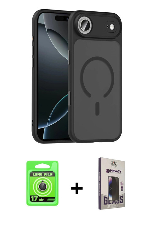 ieg™ iPhone 17 Air Kılıf Doruk Form Serisi - Siyah Bilvis Hayalet Cam Ekran Koruyucu + Gold Raze Met