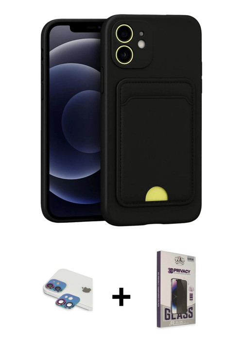 ieg™ iPhone 11 Kılıf Vadi Çizgi Prime - Siyah Bilvis Hayalet Cam Ekran Koruyucu + Gökkuşağı Pers Alü
