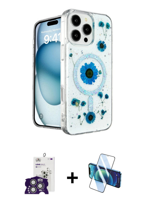 ieg™ iPhone 16 Pro Max Kılıf Kozmos Doku - Siyah 3D Antistatik Cam Ekran Koruyucu + Gümüş Bilvis Tit