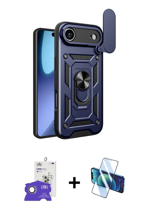 ieg™ iPhone 17 Air Kılıf Ahenk Klasik - Siyah 3D Antistatik Cam Ekran Koruyucu + Gold Bilvis Titan K