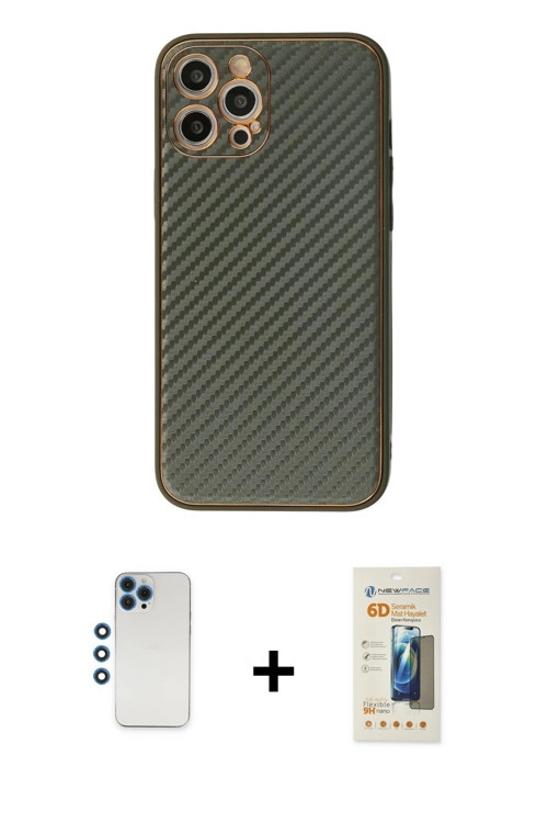 ieg™ iPhone 12 Pro Kılıf Ahenk Işık - Siyah 6D Mat Seramik Hayalet Nano Ekran Koruyucu + Mavi Shine