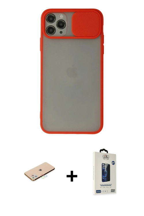 ieg™ iPhone 11 Pro Max Kılıf Vadi Çizgi - Siyah Bilvis Hayalet Cam Ekran Koruyucu + Mavi Renkli Kame