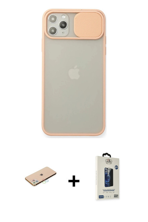 ieg™ iPhone 11 Pro Max Kılıf Vadi Çizgi - Siyah Bilvis Hayalet Cam Ekran Koruyucu + Mavi Renkli Kame