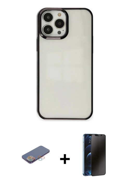 ieg™ iPhone 13 Pro Max Kılıf Doruk Doku Prime - Siyah 3D Antistatik Hayalet Cam Ekran Koruyucu + Pem