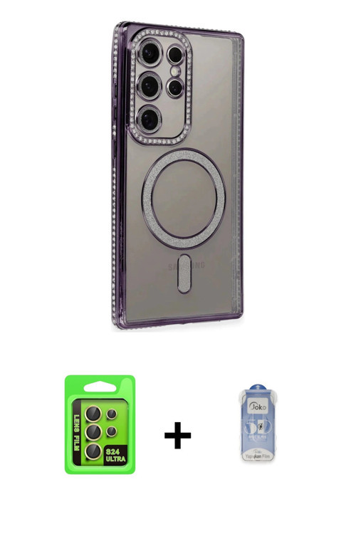 ieg™ Galaxy S24 Ultra Kılıf Zirve Doku Prime - Siyah Joko Magic 5D Cam + Sarı Raze Metal Kamera Lens