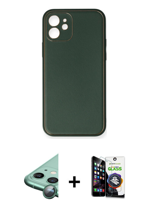 ieg™ iPhone 12 Mini Kılıf Yadigar Klasik - Şeffaf Temperli Cam Ekran Koruyucu + Yeşil Raze Metal Kam