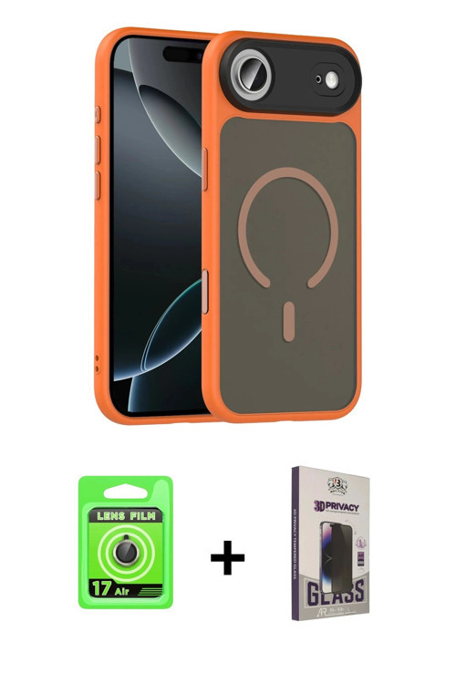 ieg™ iPhone 17 Air Kılıf Doruk Form Serisi - Siyah Bilvis Hayalet Cam Ekran Koruyucu + Gold Raze Met