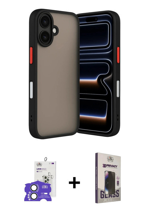 ieg™ iPhone 17 Kılıf Ahenk Çizgi Serisi - Siyah Bilvis Hayalet Cam Ekran Koruyucu + Açık Mavi Bilvis
