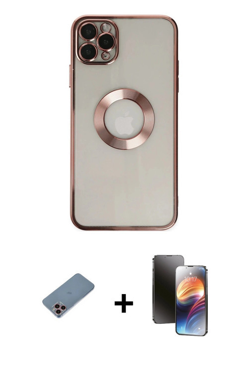 ieg™ iPhone 11 Pro Kılıf Pusula Form - Siyah 3D Antistatik Mat Seramik Nano Ekran Koruyucu + Pembe S