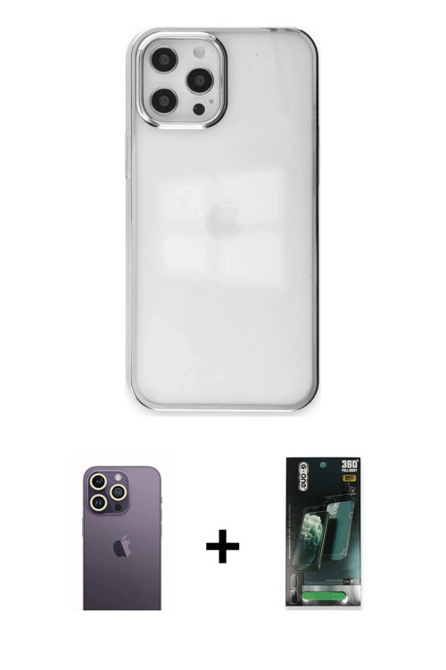 ieg™ iPhone 12 Pro Max Kılıf Doruk Doku Prime - Şeffaf 360 Full Body Arka Koruyucu + Beyaz Neon Fosf