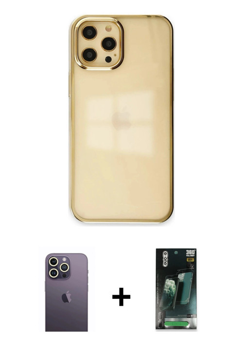 ieg™ iPhone 12 Pro Max Kılıf Doruk Doku Prime - Şeffaf 360 Full Body Arka Koruyucu + Beyaz Neon Fosf