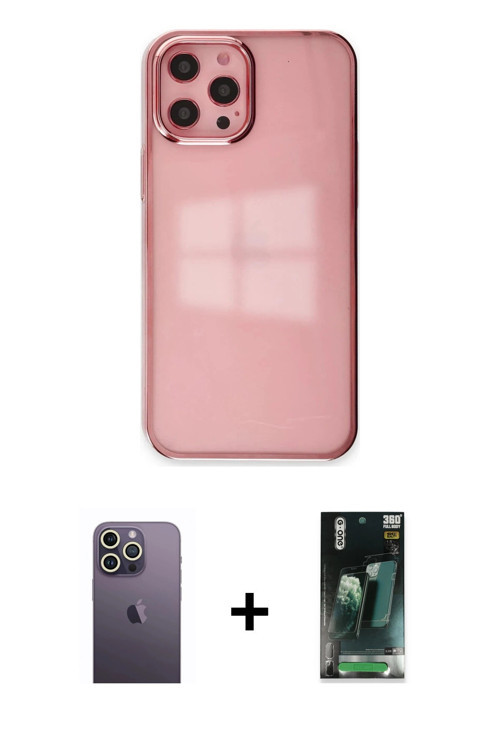 ieg™ iPhone 12 Pro Max Kılıf Doruk Doku Prime - Şeffaf 360 Full Body Arka Koruyucu + Beyaz Neon Fosf