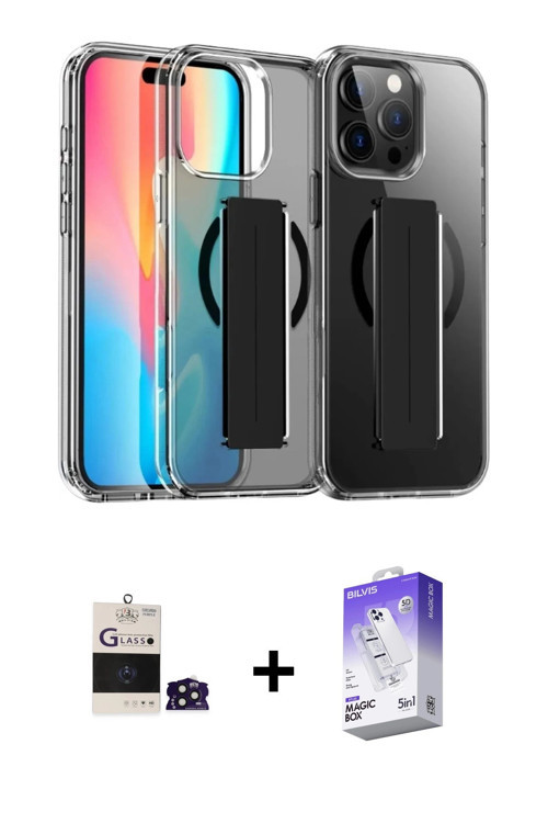 iPhone 14 Pro Max Kılıf Nova Işık Koleksiyonu - Siyah Bilvis 5in1 3D Magic Cam Ekran Koruyucu +