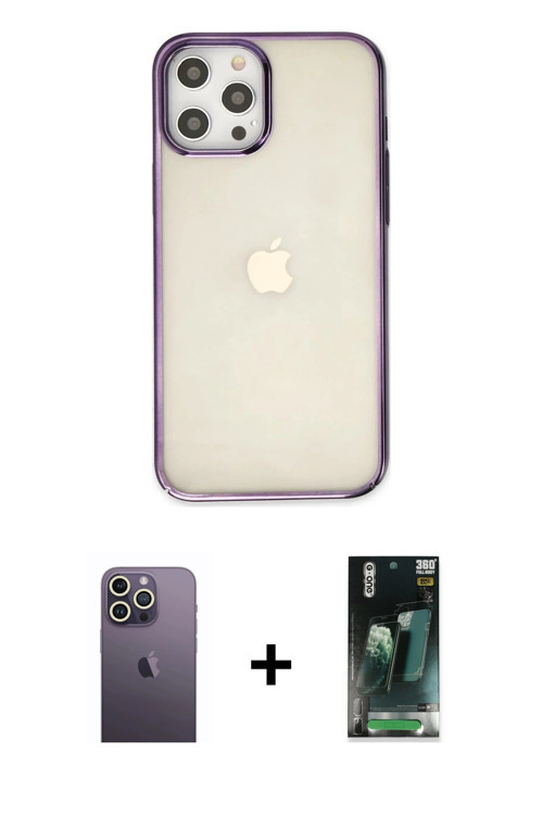 ieg™ iPhone 12 Pro Max Kılıf Doruk Doku Prime - Şeffaf 360 Full Body Arka Koruyucu + Beyaz Neon Fosf
