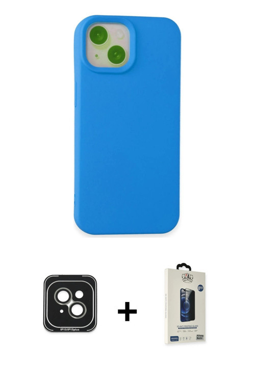 iPhone 15 Kılıf Ahenk Serisi - Siyah Bilvis Hayalet Cam Ekran Koruyucu + Yeşil PVD Metal Kamera