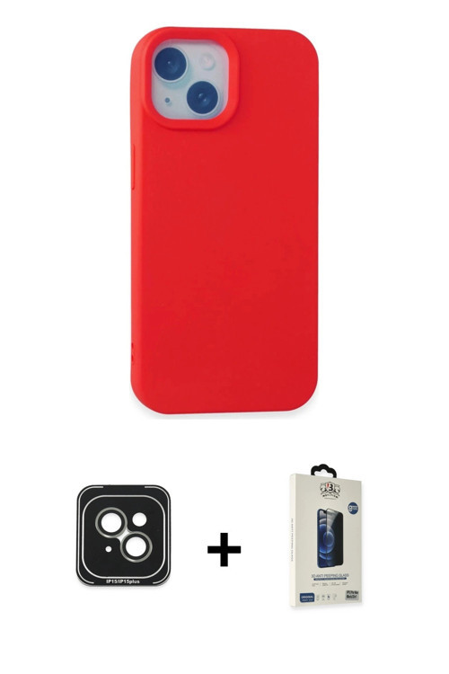 iPhone 15 Kılıf Ahenk Serisi - Siyah Bilvis Hayalet Cam Ekran Koruyucu + Yeşil PVD Metal Kamera