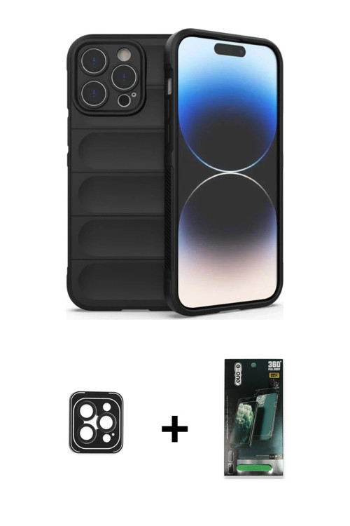 ieg™ iPhone 16 Pro Max Kılıf Atlas Koleksiyonu - Siyah 360 Mat Full Body Arka Koruyucu + Siyah PVD M