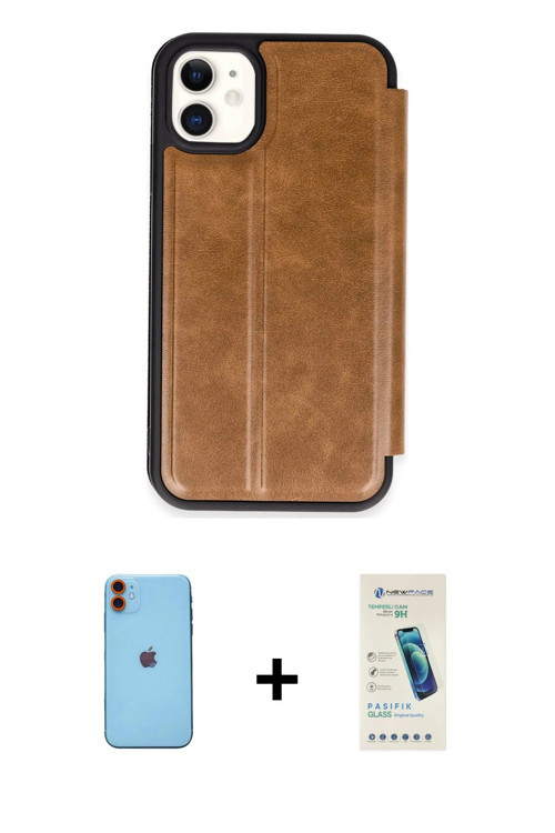 ieg™ iPhone 11 Kılıf Zirve Yansıma Serisi - Şeffaf Pasifik Cam Ekran Koruyucu + Turuncu Neon Fosforl