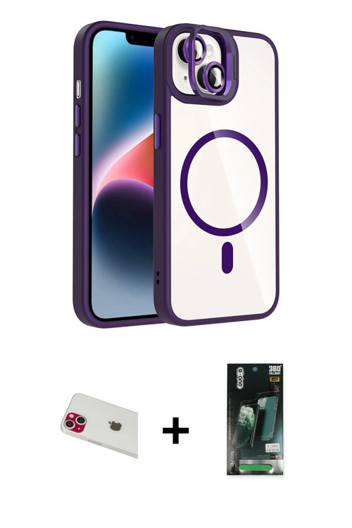 ieg™ iPhone 13 Kılıf Yadigar Asil Koleksiyonu - Şeffaf 360 Full Body Arka Koruyucu + Kırmızı Rainbow