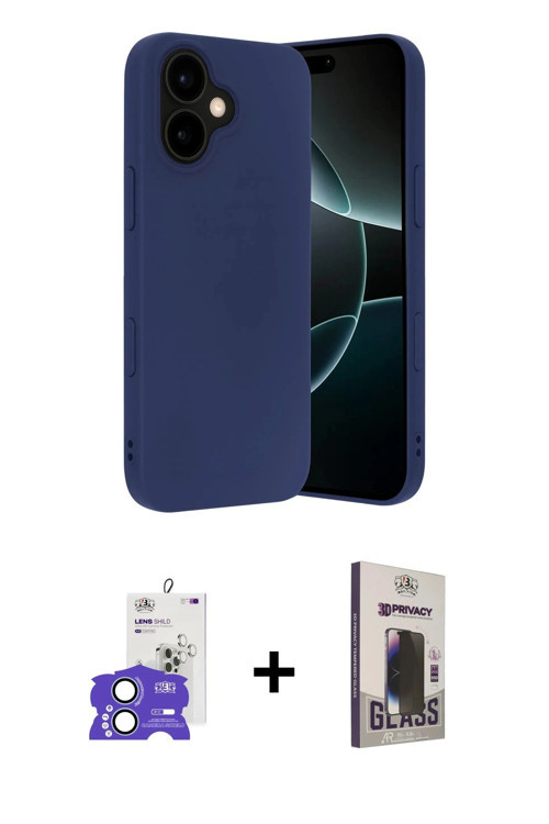ieg™ iPhone 17 Kılıf Ahenk Serisi - Siyah Bilvis Hayalet Cam Ekran Koruyucu + Açık Mavi Bilvis Titan