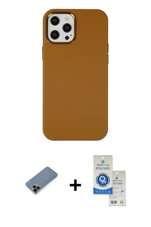 ieg™ iPhone 12 Pro Max Kılıf Çekirdek Çizgi - Şeffaf Royal Nano Ekran Koruyucu + Siyah Shine Kamera