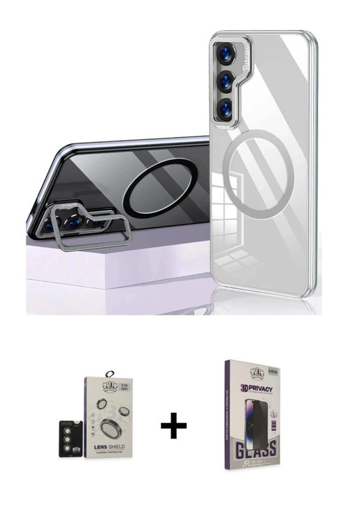 ieg™ Galaxy S24 Kılıf Nova Doku - Siyah Bilvis Hayalet Cam Ekran Koruyucu + Titanyum Gri Bilvis Tita