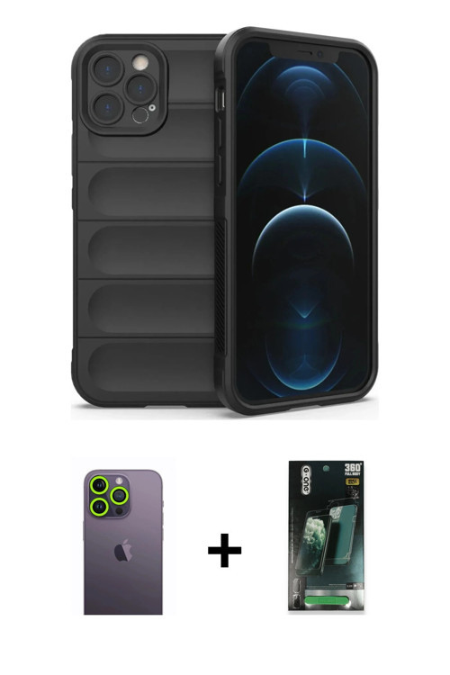 ieg™ iPhone 12 Pro Kılıf Atlas Koleksiyonu - Şeffaf 360 Full Body Arka Koruyucu + Yeşil Neon Fosforl