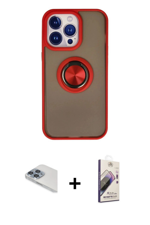 ieg™ iPhone 13 Pro Max Kılıf Yörünge Çizgi - Siyah Bilvis 3D Mat Cam Ekran Koruyucu + Sierra Blue Pe