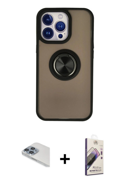ieg™ iPhone 13 Pro Max Kılıf Yörünge Çizgi - Siyah Bilvis 3D Mat Cam Ekran Koruyucu + Sierra Blue Pe