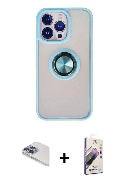 ieg™ iPhone 13 Pro Max Kılıf Yörünge Çizgi - Siyah Bilvis 3D Mat Cam Ekran Koruyucu + Sierra Blue Pe