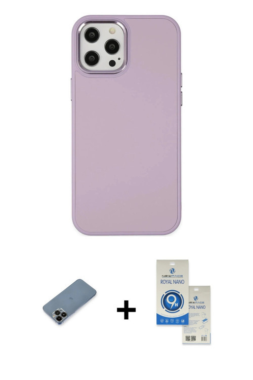 ieg™ iPhone 12 Pro Max Kılıf Çekirdek Çizgi - Şeffaf Royal Nano Ekran Koruyucu + Siyah Shine Kamera