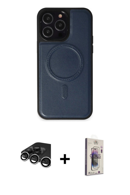 ieg™ iPhone 15 Pro Kılıf Zirve Işık Serisi - Siyah Bilvis 3D Cam Ekran Koruyucu + Gümüş Raze Metal K