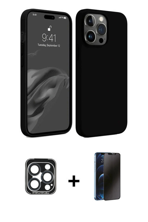 ieg™ iPhone 15 Pro Max Kılıf Kozmos Yansıma Özel Seri - Siyah 3D Antistatik Hayalet Cam Ekran Koruyu