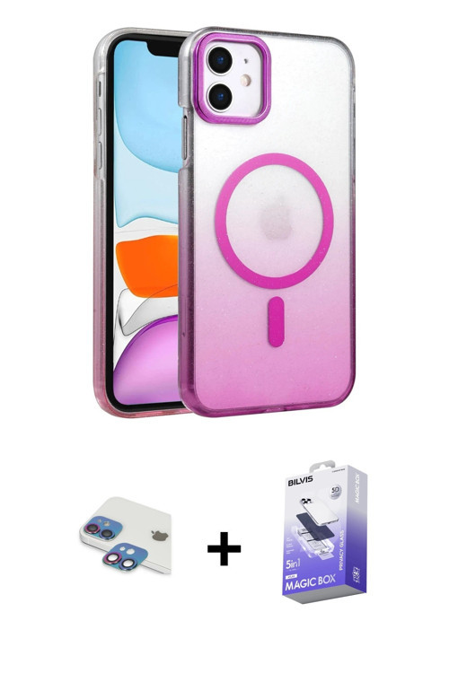 iPhone 11 Kılıf Ahenk Doku Özel Seri - Siyah Bilvis 5in1 5D Magic Hayalet Cam Ekran Koruyucu +