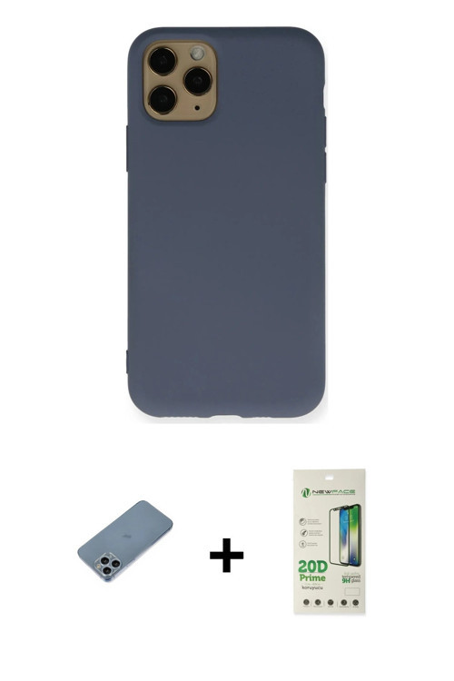 ieg™ iPhone 11 Pro Kılıf Ahenk Serisi - Siyah 20D Premium Cam Ekran Koruyucu + Sierra Blue Shine Kam