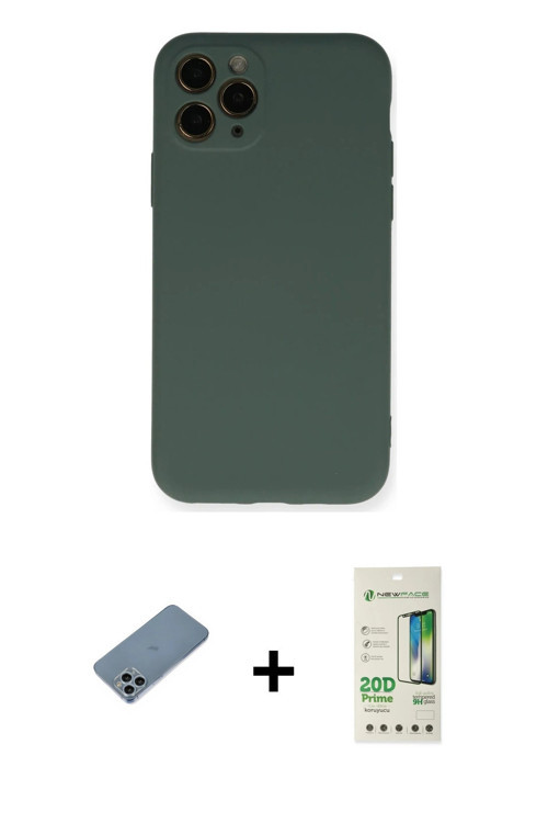 ieg™ iPhone 11 Pro Kılıf Ahenk Serisi - Siyah 20D Premium Cam Ekran Koruyucu + Sierra Blue Shine Kam