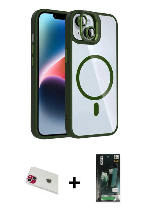ieg™ iPhone 13 Kılıf Yadigar Asil Koleksiyonu - Şeffaf 360 Full Body Arka Koruyucu + Kırmızı Rainbow