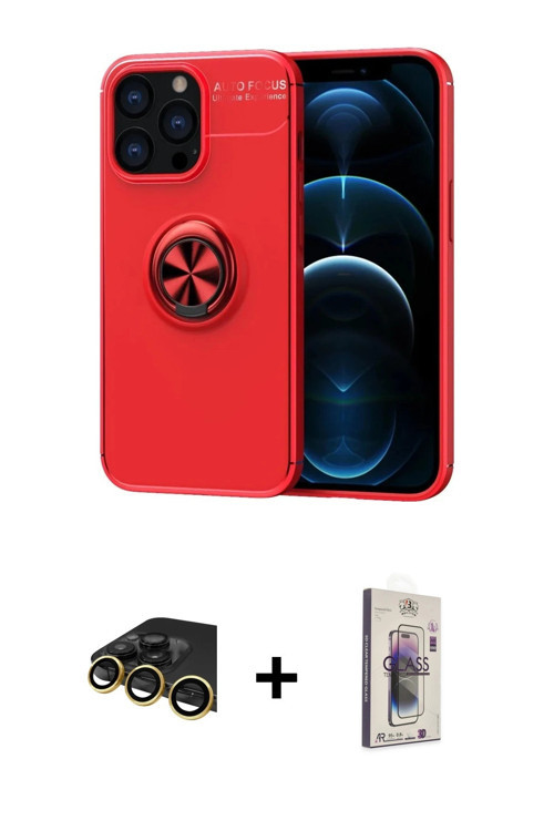 ieg™ iPhone 13 Pro Max Kılıf Yankı Form Prime - Siyah Bilvis 3D Cam Ekran Koruyucu + Gold Raze Metal