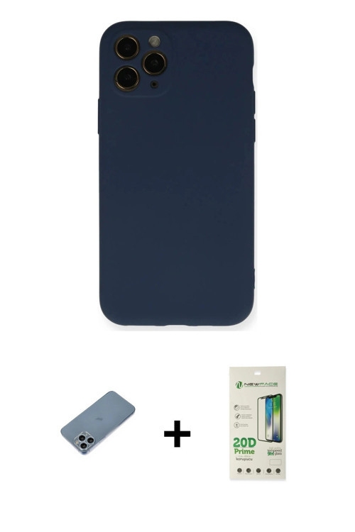 ieg™ iPhone 11 Pro Kılıf Ahenk Serisi - Siyah 20D Premium Cam Ekran Koruyucu + Sierra Blue Shine Kam