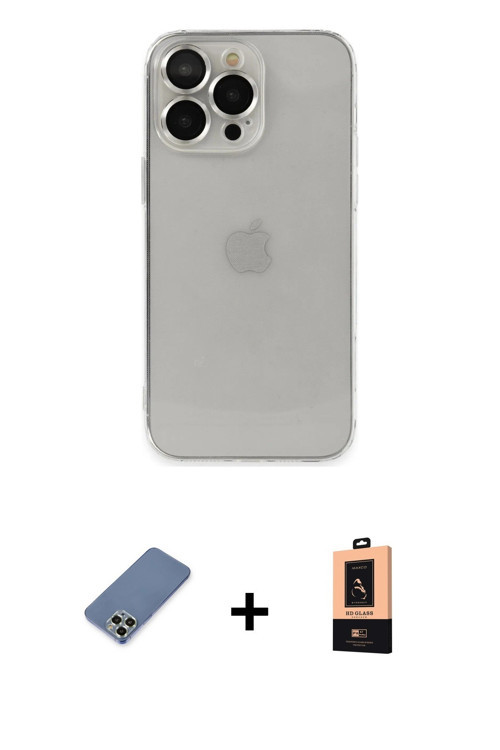 ieg™ iPhone 13 Pro Max Kılıf Ufuk Minimal Özel Seri - Şeffaf Maxco Cam Ekran Koruyucu + Açık Yeşil M